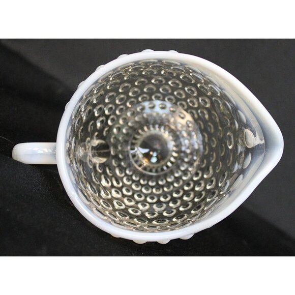 Fenton Moonstone Hobnail Glass Creamer Opalescent Small Pitcher Clear Condiment - Picture 5 of 6
